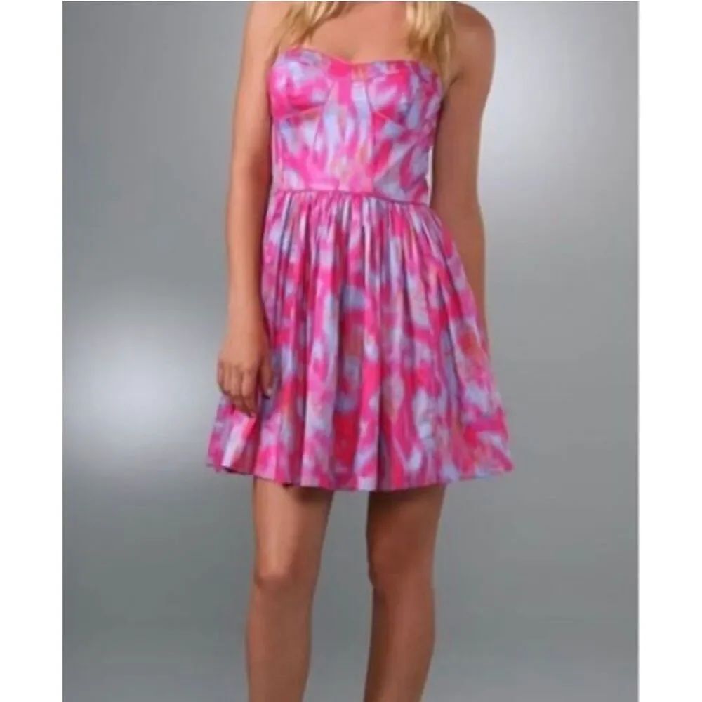Rebecca Taylor Pink Purple Aurora Strapless Silk Corset Mini Dress Size 10